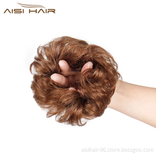 Aisi Hair Brazilian Human Hair Curly Flax Yellow Chignon Bun Elastic Rope Rubber Band Hairpiece Clip In Extension For Women
